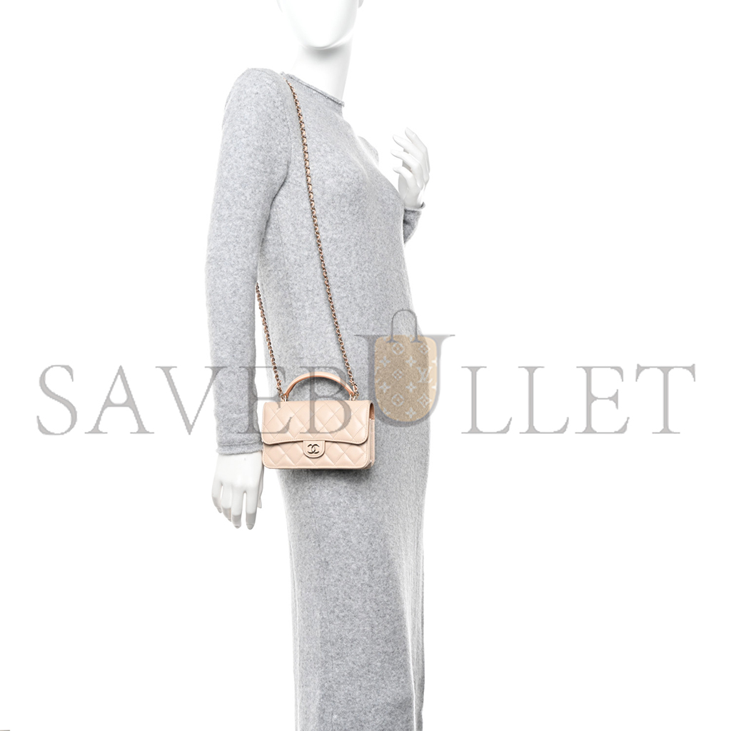 Ch*el master lambskin quilted flap phone holder with chain beige brown ap3226 (17.2*10*3.3cm)